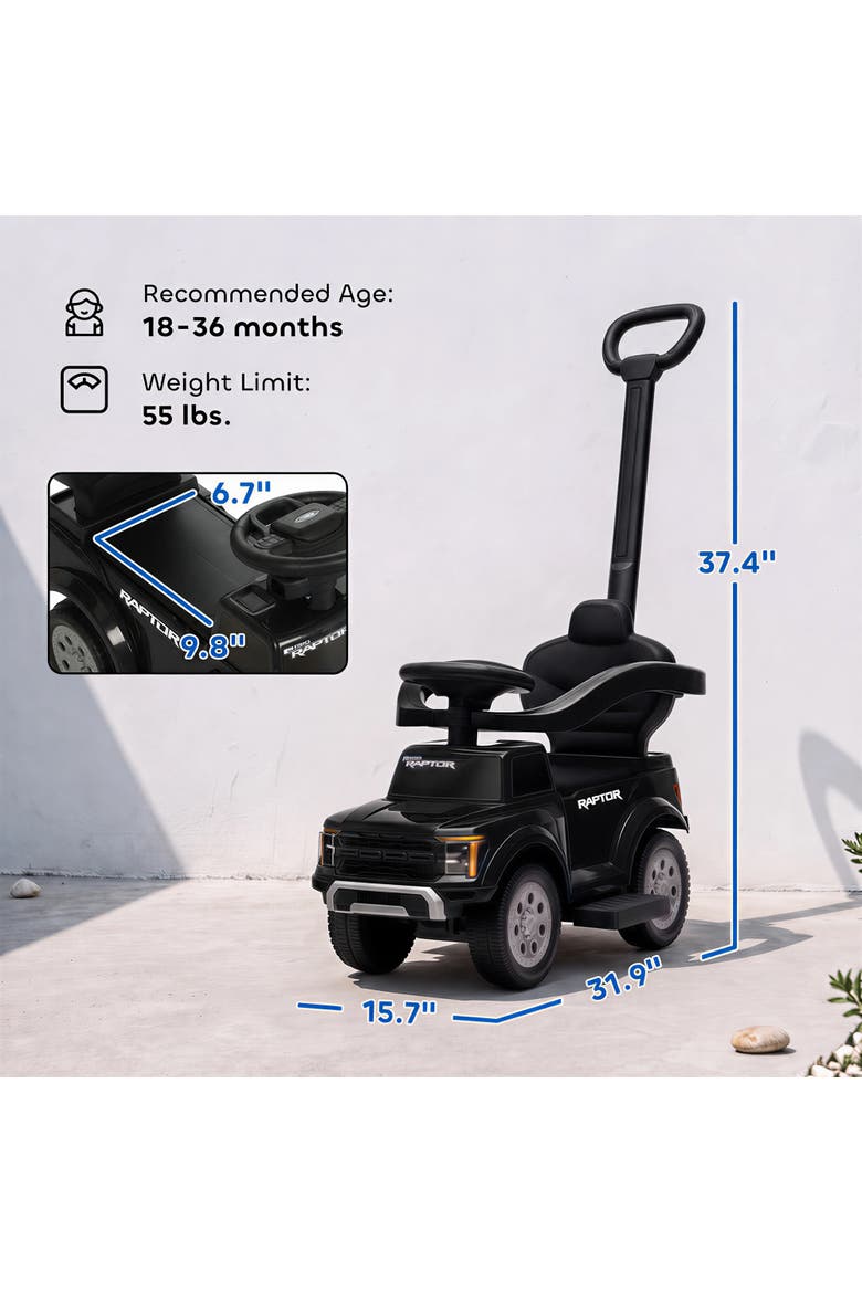3 In 1 Kids Push Car for Toddlers, Licensed Ford Baby Ride On Car with Push Handle, Horn, Sound, Secure Bar, Alternate, color, Black