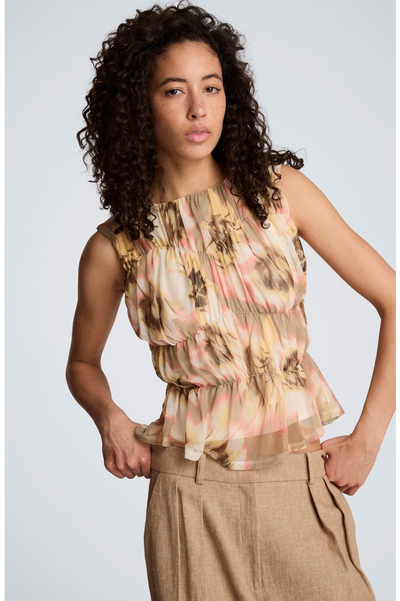 Floral Ruched Front Sleeveless top, Alternate, color, PASTEL YELLOW MULTI