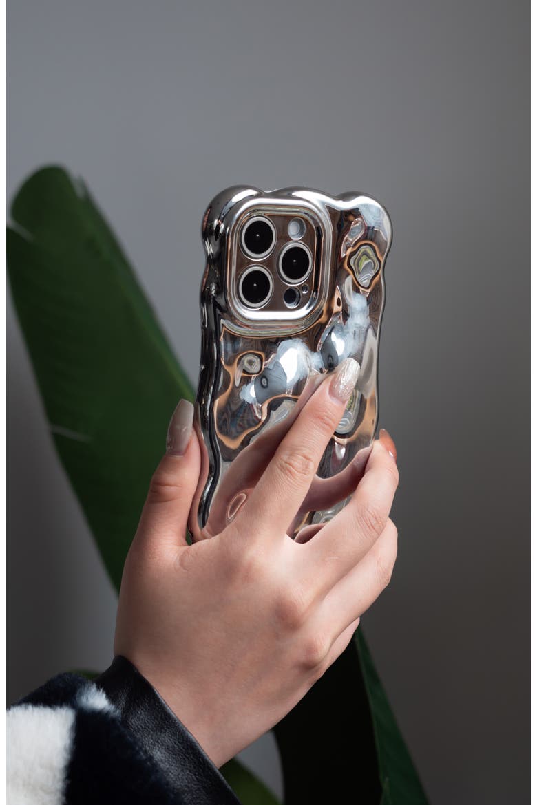 Chrome Bubbles iPhone 15 Pro Case, Alternate, color, SILVER