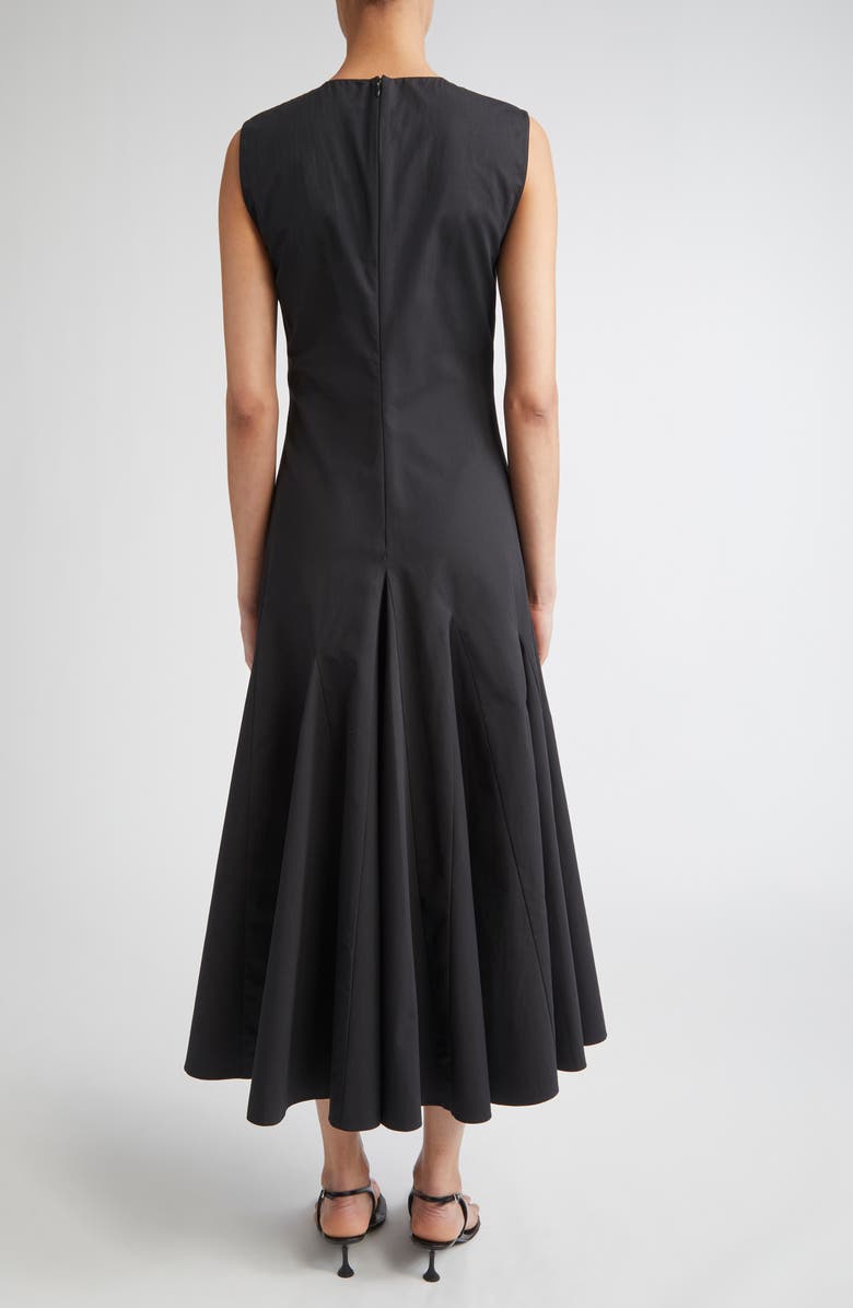 FFORME Colette Godet Flared Cotton Poplin Midi Dress, Alternate, color, Black
