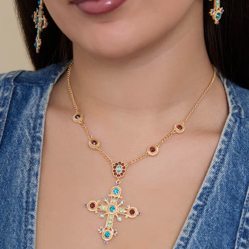 Jessica Simpson Crystal Gold-tone Cross Pendant Necklace In Metallic