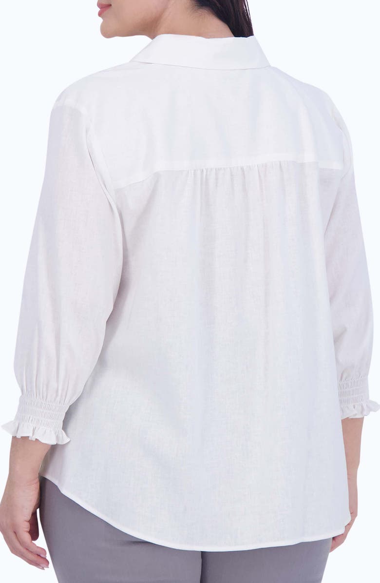 Foxcroft Olivia Bracelet Sleeve Hidden Placket Linen Blend Top, Alternate, color,