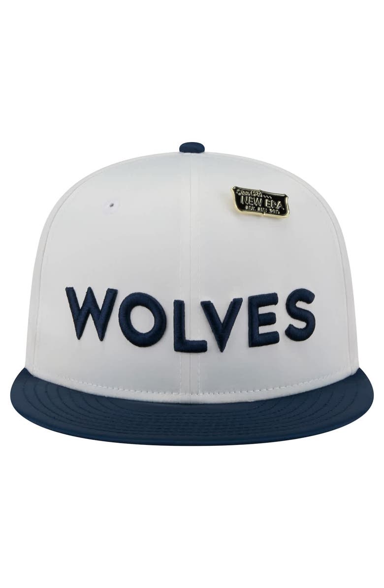 New Era Men's New Era  White/Navy Minnesota Timberwolves Throwback Satin Vintage Pin Two-Tone 59FIFTY Fitted Hat, Alternate, color, 