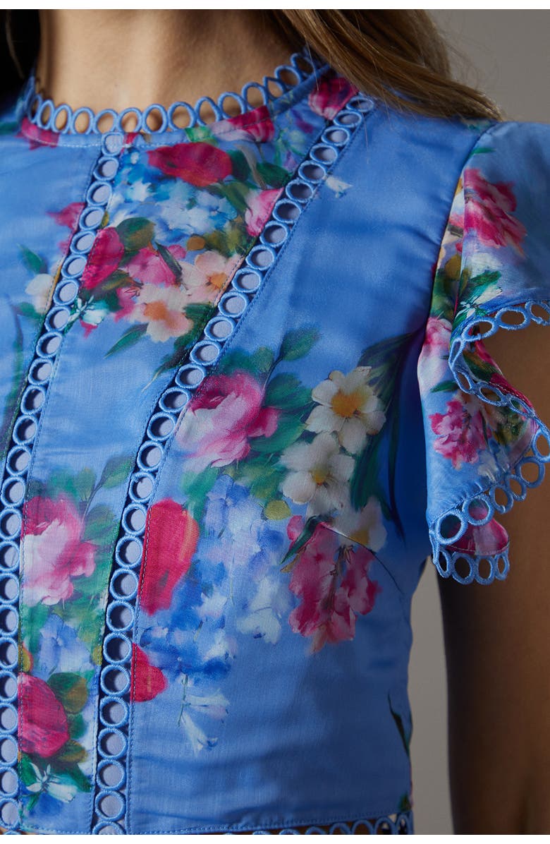 Coast Lace Trim Tiered Organza Midi Dress, Alternate, color, Blue