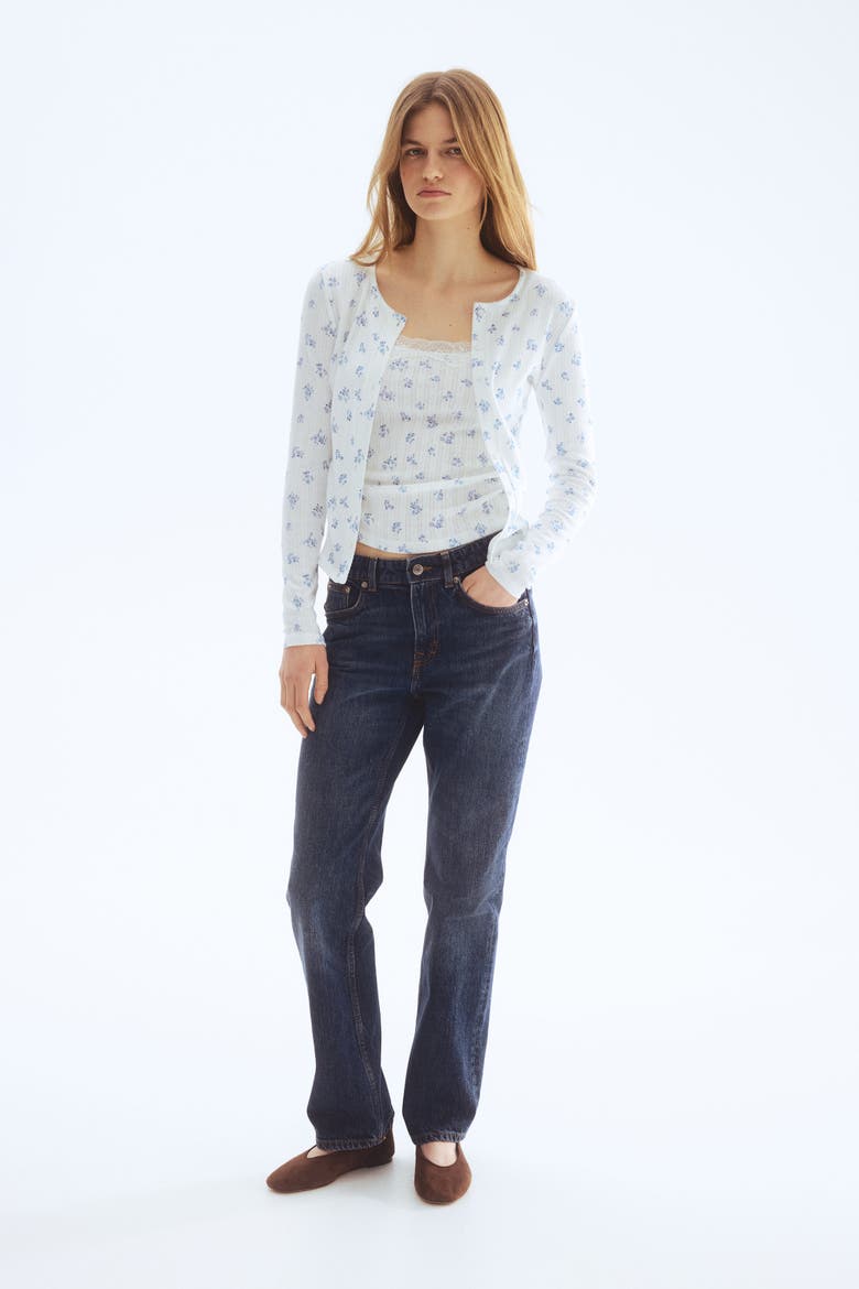 Pointelle Jersey Cardigan, Alternate, color, White/blue floral