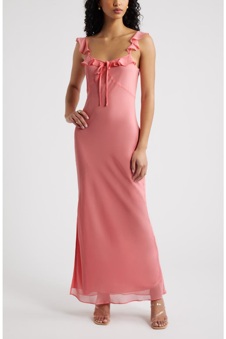 Ruffle Chiffon Maxi Dress, Main, color, PINK FLAMINGO