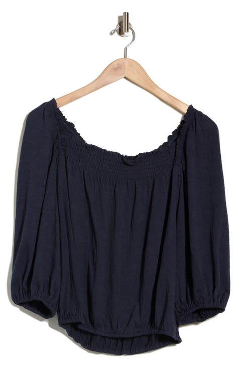 Crinkled Balloon Sleeve Bubble Hem Top