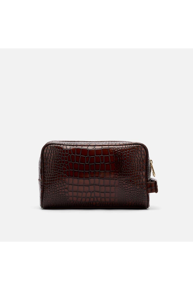 Croc-Embossed Calfskin Leather Dopp Kit, Main, color, Brown Crocskin