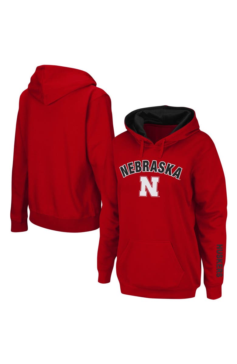 COLOSSEUM Women's Scarlet Nebraska Huskers Arch & Logo 1 Pullover Hoodie, Alternate, color, 
