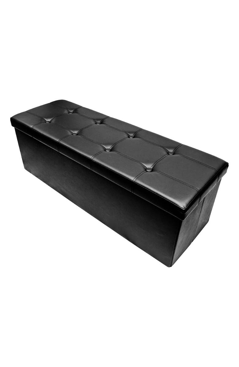 SORBUS Black Faux Leather Folding Storage Ottoman Chest Bench, Main, color, 