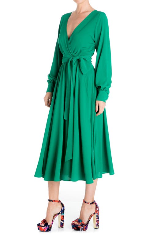 Meghan La Lilypad Surplice Long Sleeve Wrap Midi Dress In Emerald