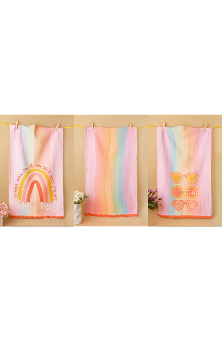 Tiramisu Count Your Rainbows Set of 3 Kitchen Towels, Alternate, color, Pastel Rainbow/ Pink
