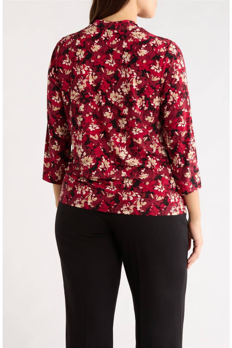 Floral Faux Wrap Top, Alternate, color, TITIAN RED MULTI