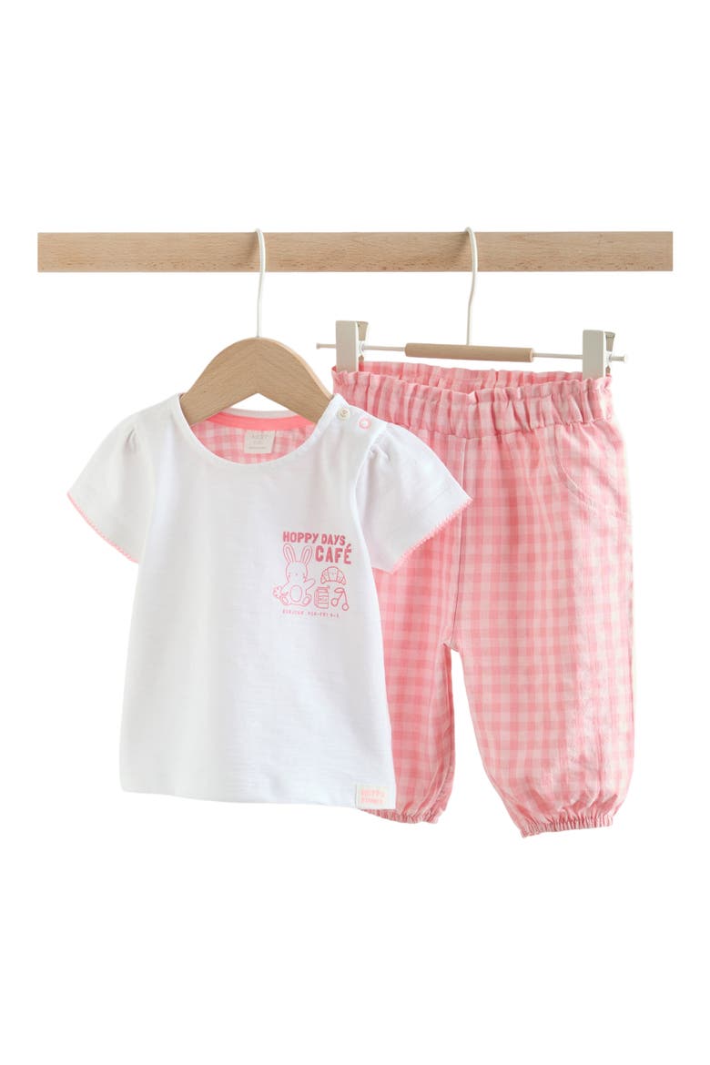 Graphic T-Shirt & Gingham Pants Set, Main, color, WHITE