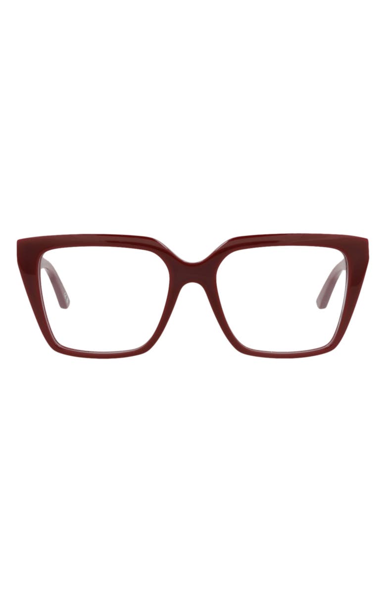 Balenciaga 53mm Square Optical Glasses, Main, color, Burgundy Burgundy Transparent