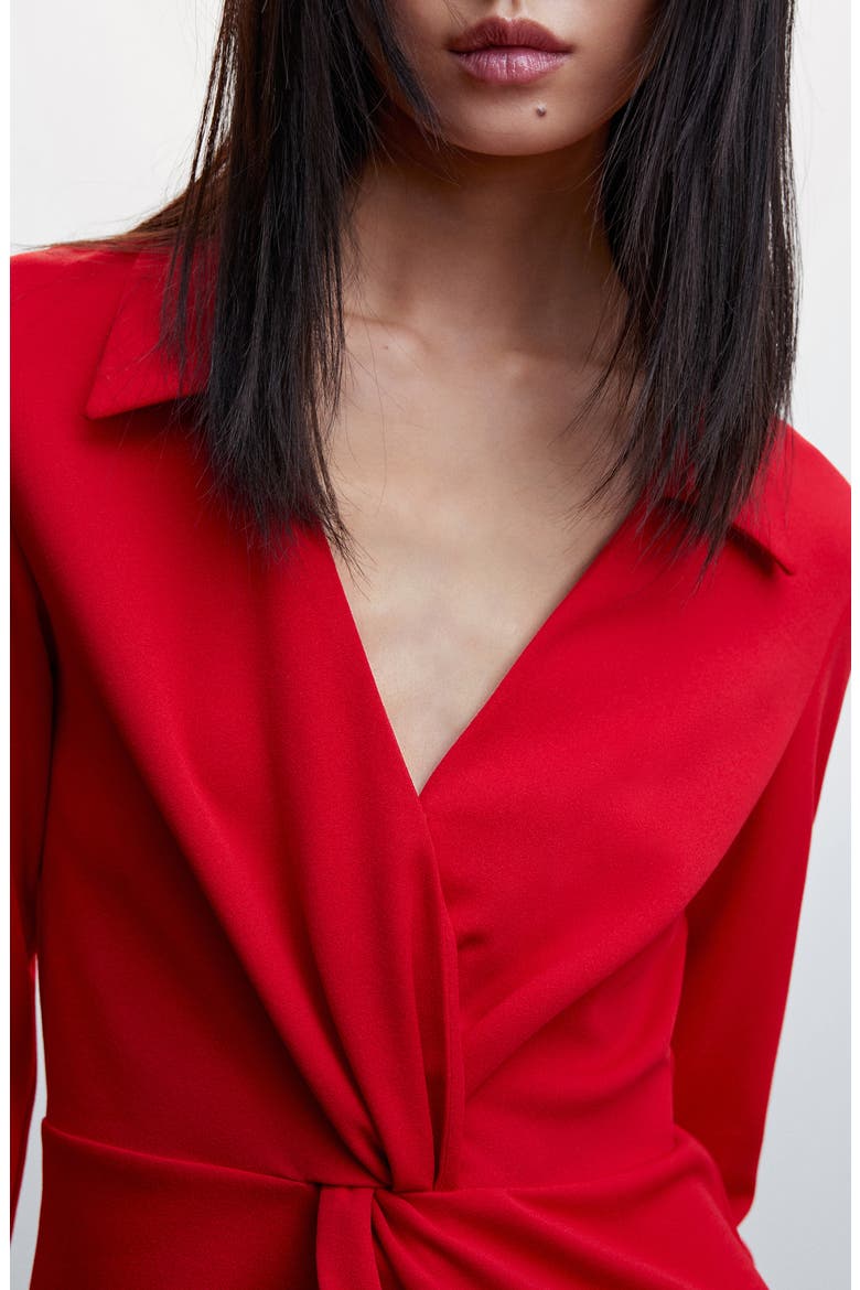Twist Front Long Sleeve Shirtdress, Alternate, color, RED