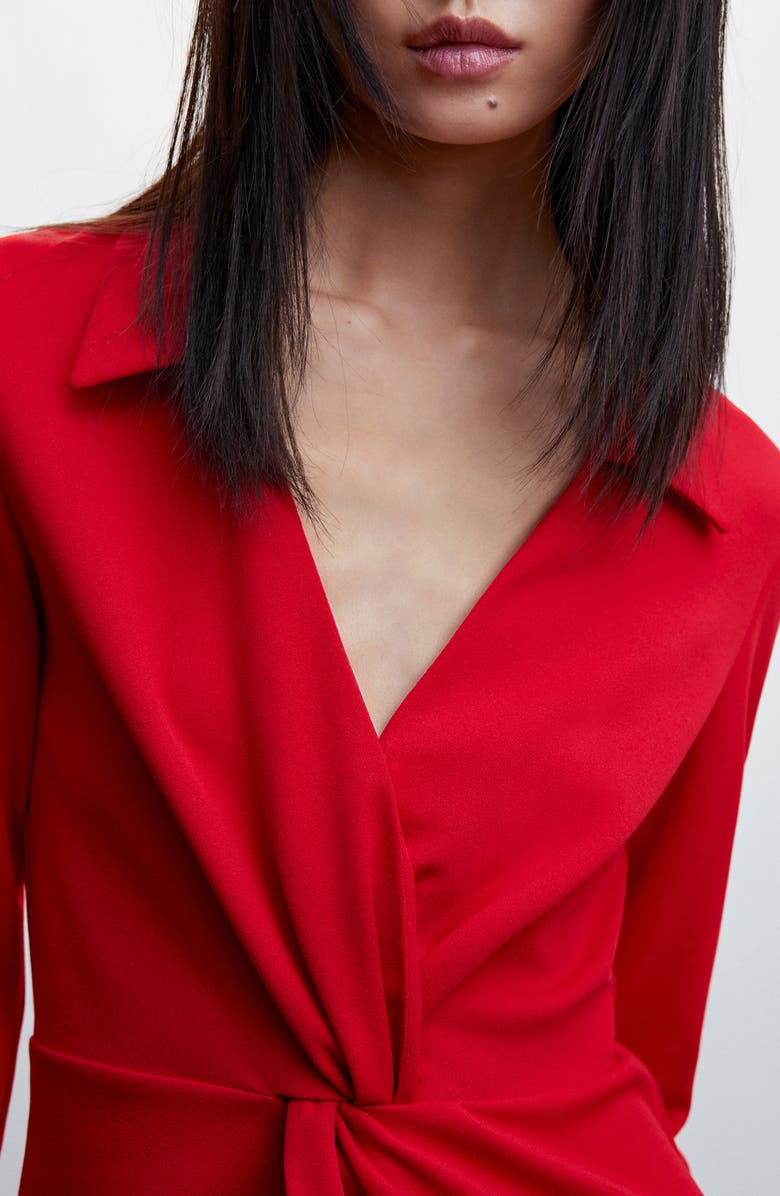 MANGO Twist Front Long Sleeve Shirtdress, Alternate, color, 