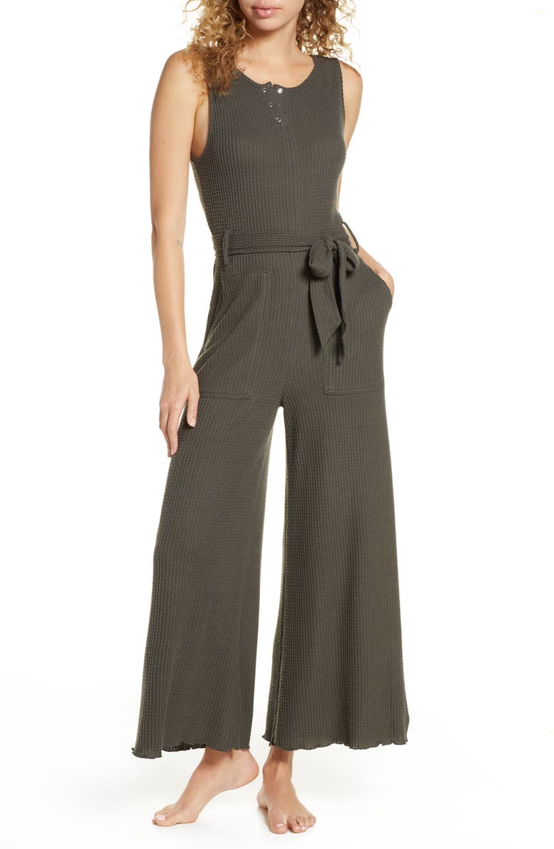 BP. Belted Waffle Knit Henley Jumpsuit, Main, color,