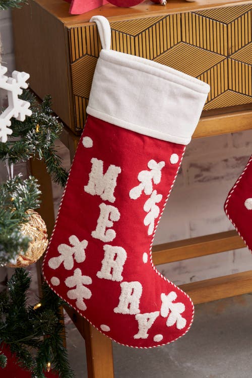 Carol & Frank Typography Christmas Stockings In Red
