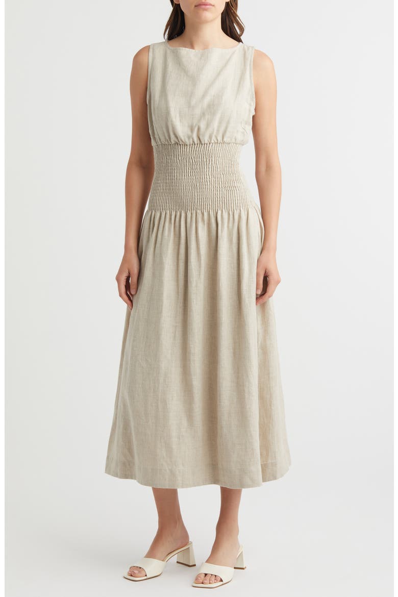 La Canella Linen Midi Dress, Main, color, NATURAL