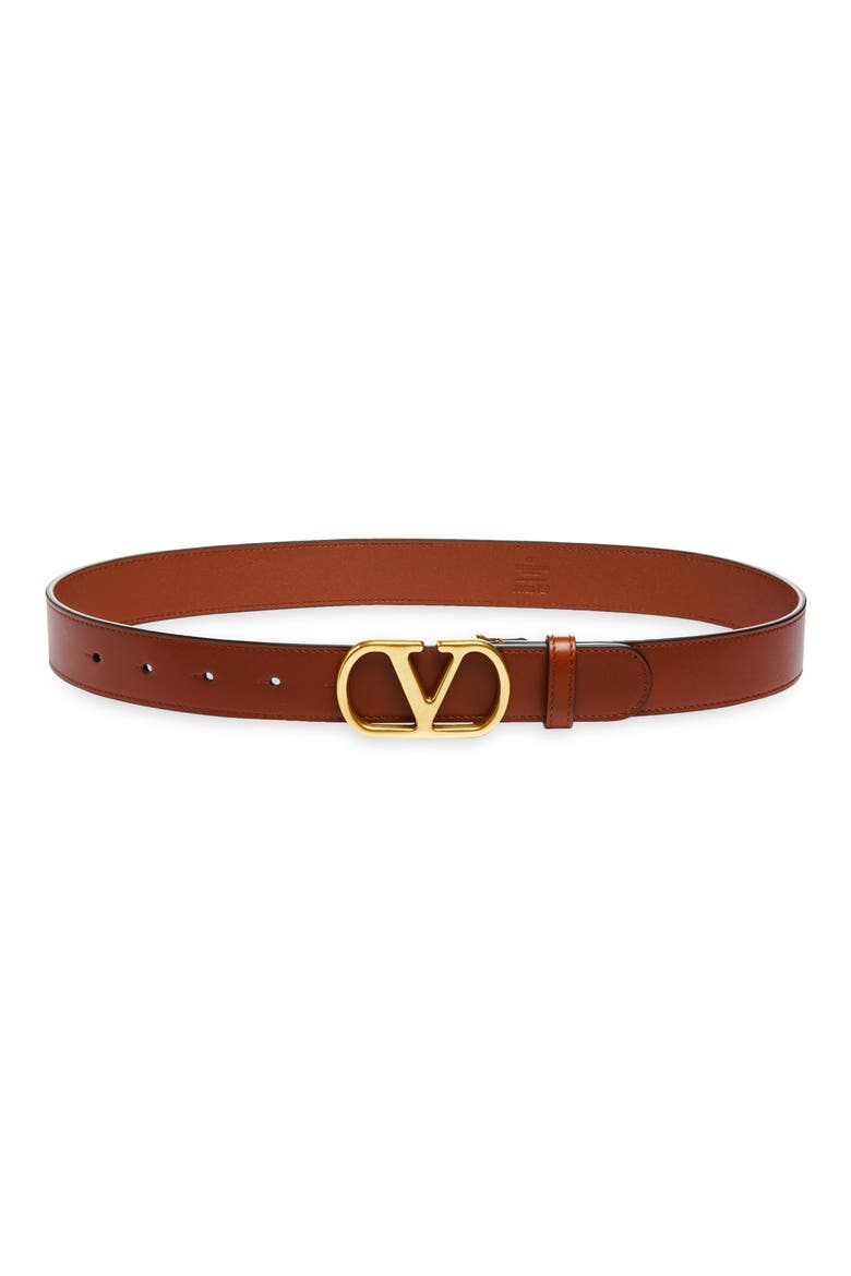 VLOGO Buckle Signature Leather Belt, Main, color, DEEP CARAMEL