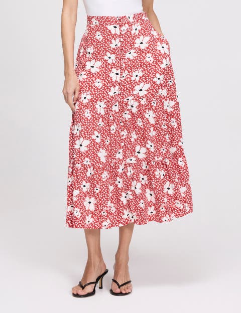 Isla Tiered Button Through Midi Skirt