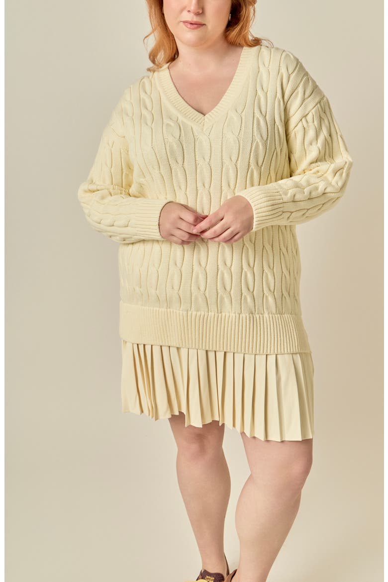 Mixed Media Pleated Minidress, Alternate, color, CREAM