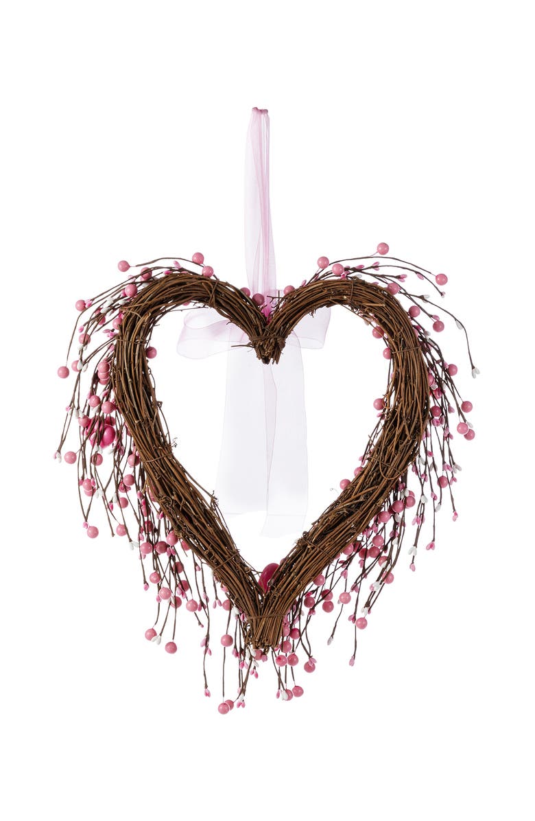 Glitzhome 17"H Valentine
s Pink Berry Heart Wreath, Alternate, color, Red