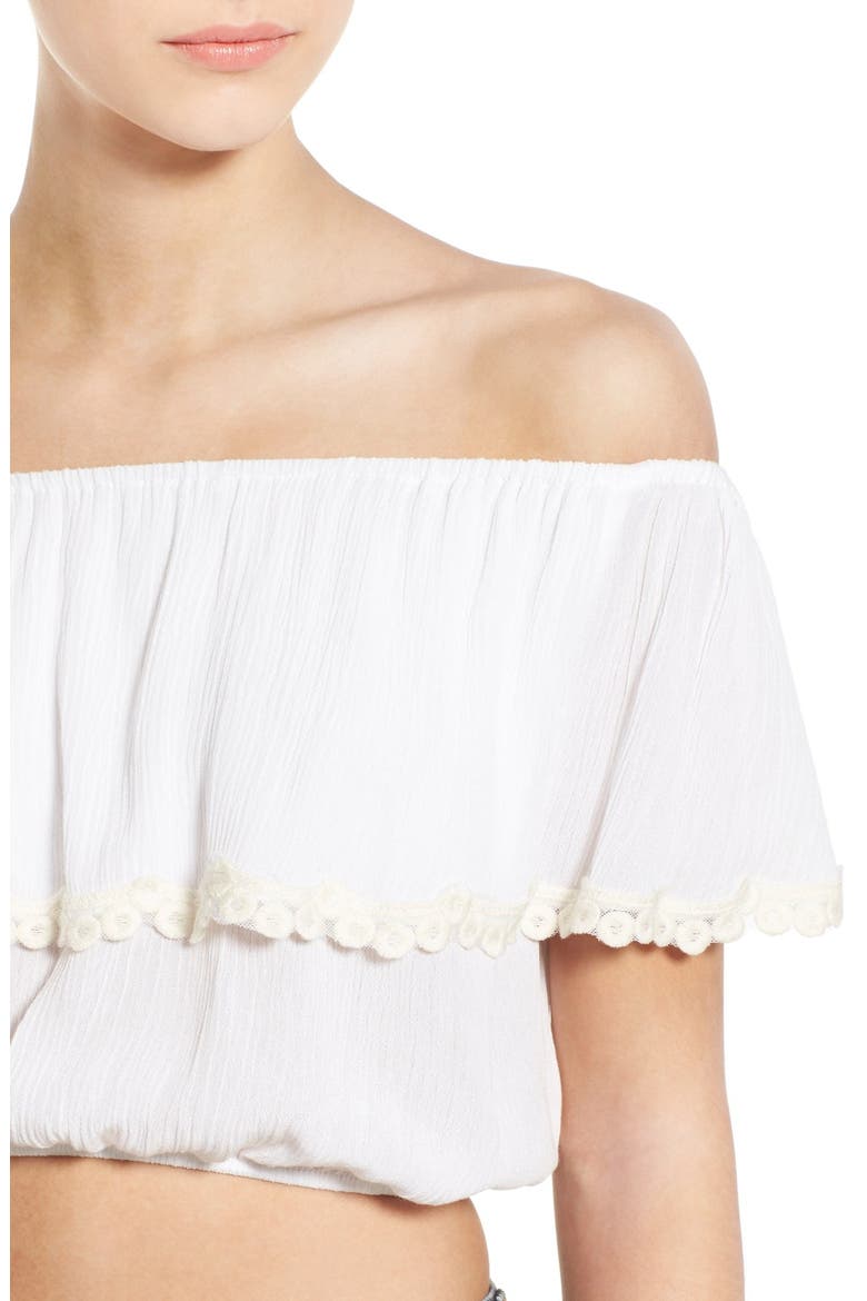 Off the Shoulder Crop Top, Alternate, color, WHITE