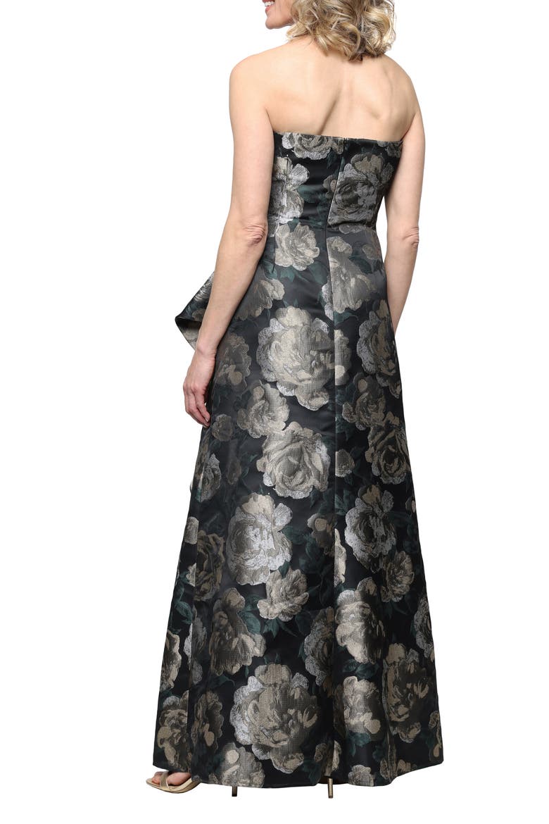 Floral Strapless Jacquard Gown, Alternate, color, BLK MULTI