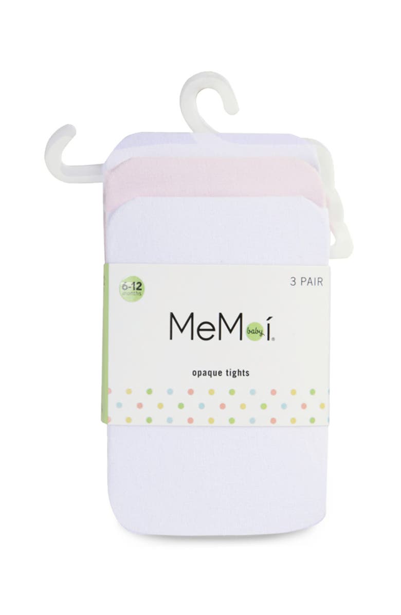 MeMoi Opaque Basic Non-Binding Tights 3 Pack, Alternate, color, White-Pink-White