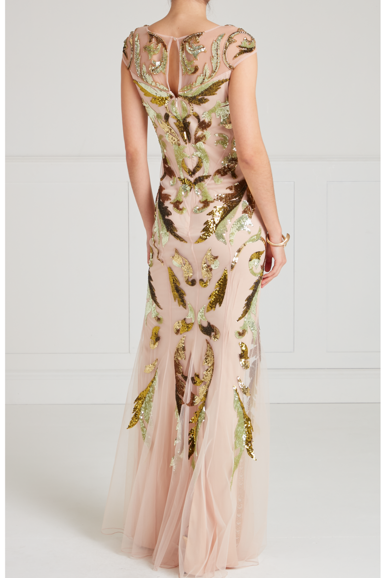 Novella Embellished Gown, Alternate, color, Gold