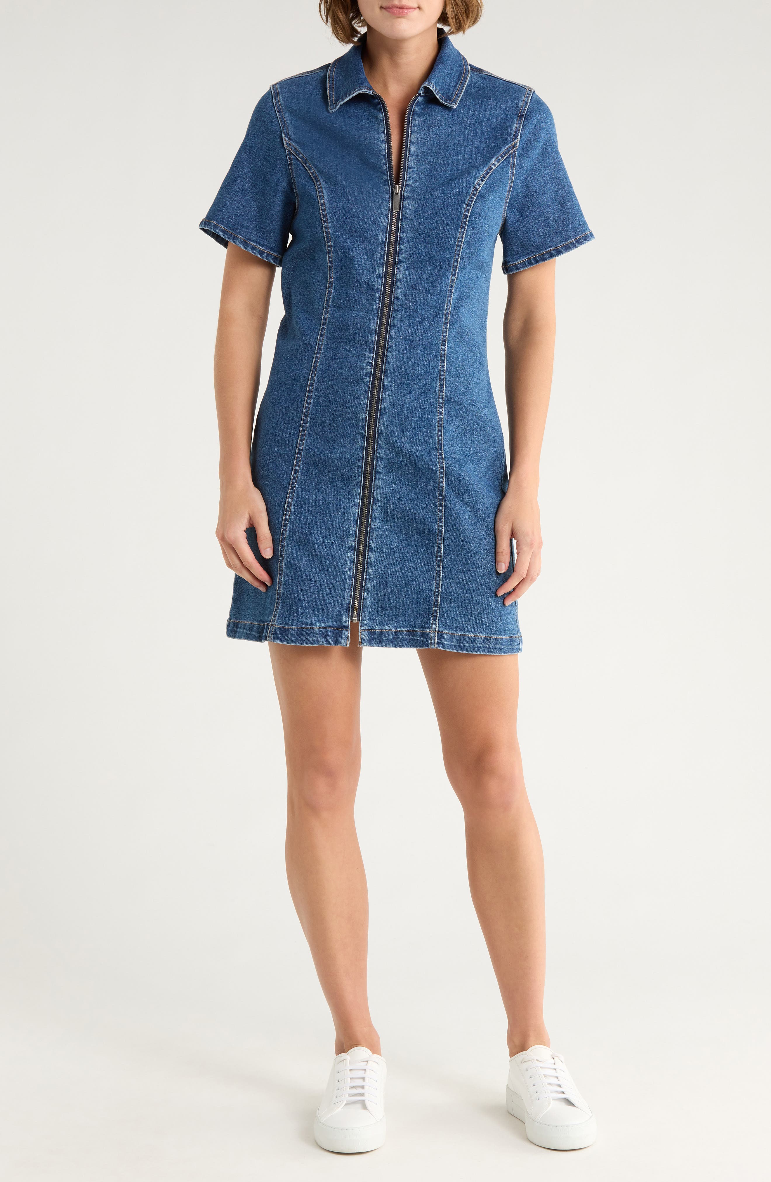 Habitual Short Sleeve Zip Front Denim Minidress