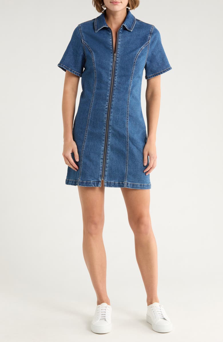Habitual Short Sleeve Zip Front Denim Minidress, Main, color, Reef