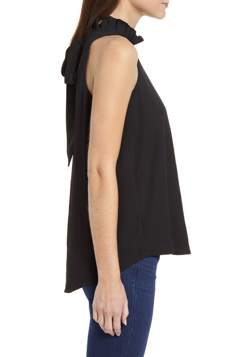 Gibson Cavallo Ruffle Neck Back Tie Tank, Alternate, color, BLACK
