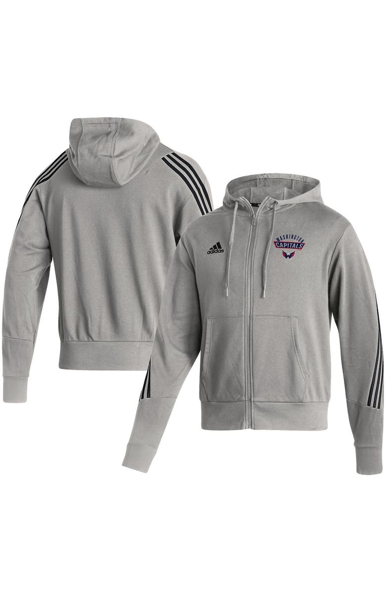 adidas Men's adidas Heathered Gray Washington Capitals Fashion Full-Zip Hoodie, Main, color,