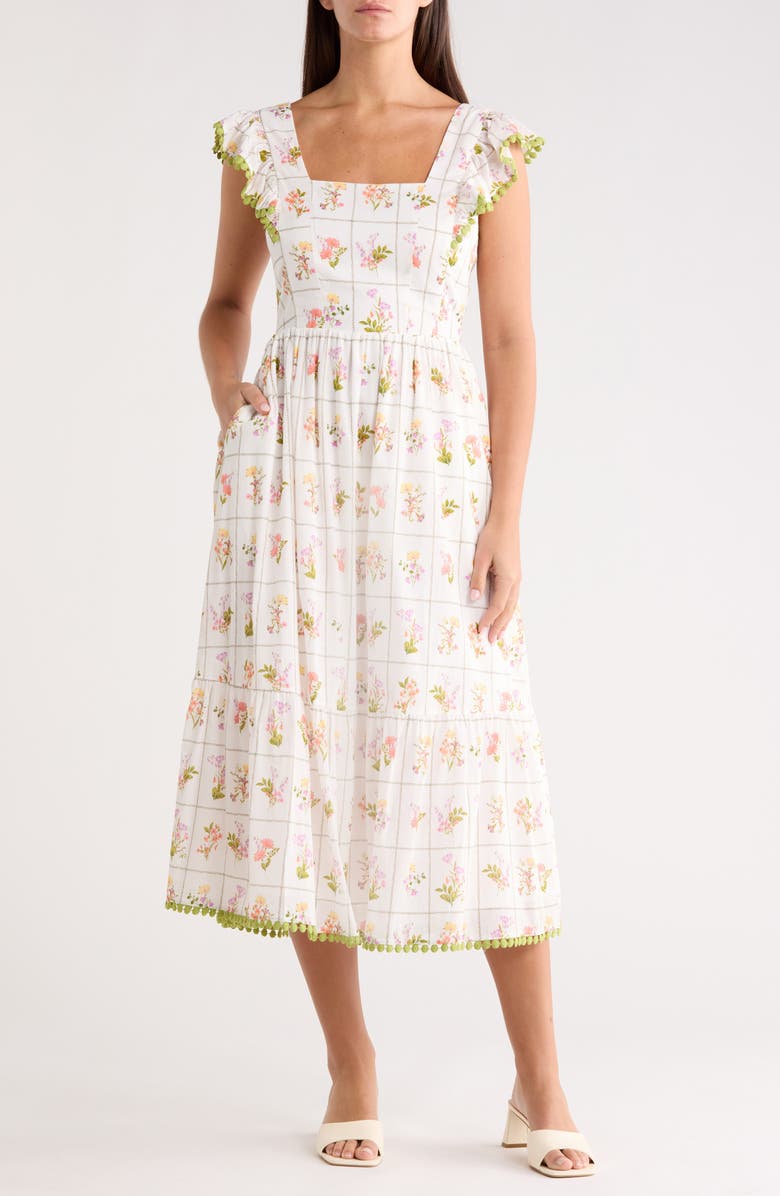 SUGARLIPS Diane Floral Maira Tie Back Midi Sundress, Main, color, Coral-Mul