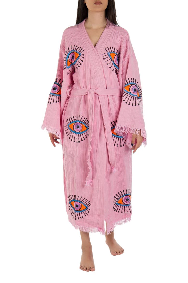 Aria Evil Eye Handmade Cotton Robe Cover-Up, Alternate, color, Light Pink