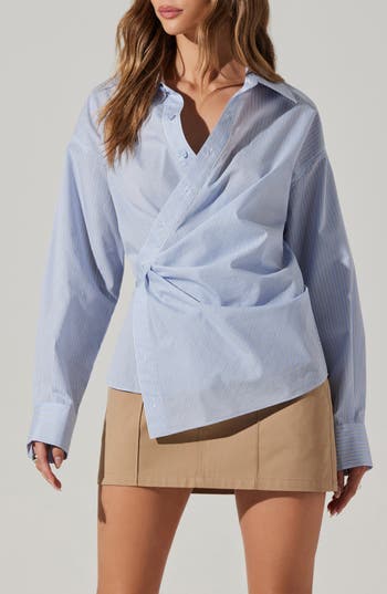 Astr The Label Flykra Stripe Long Sleeve Wrap Shirt In Multi