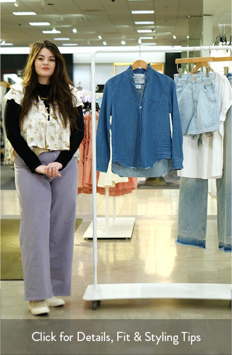 Ruffle Collar Relaxed Fit Cotton Button-Up Shirt, sales video thumbnail