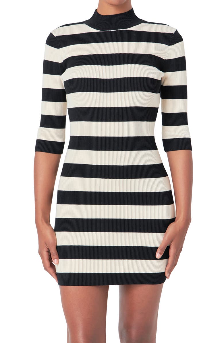 Endless Rose Stripe Knit Minidress, Alternate, color, Black/ Cream