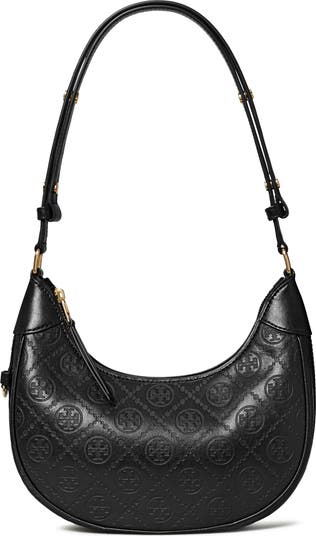 T-Monogram Embossed Crescent Shoulder Bag