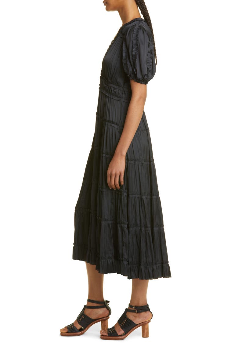 Olivia Pleated Tiered Dress, Alternate, color, NOIR