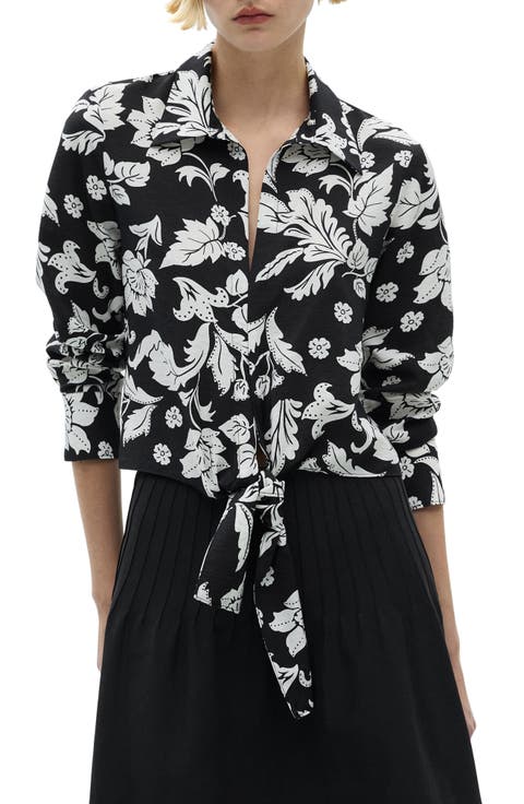 Floral Long Sleeve Knot Tie Top