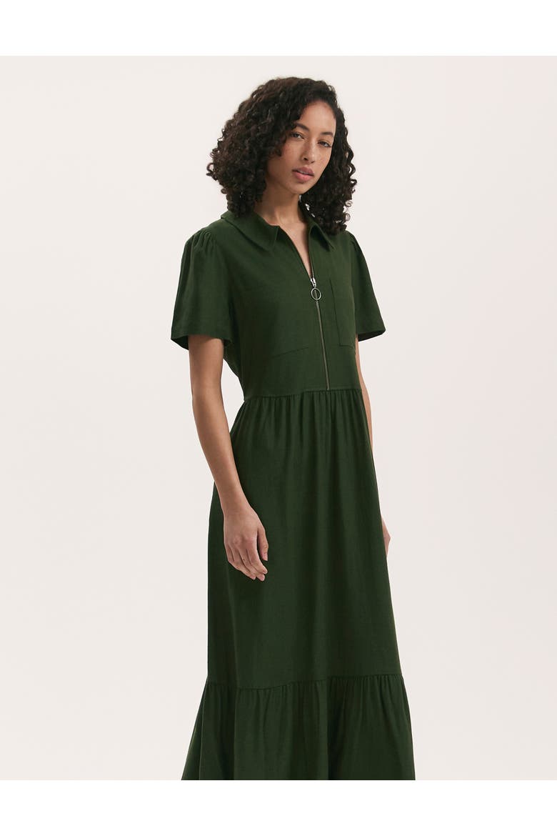 Tania Linen Blend Midi Shirt Dress, Alternate, color, Dark Khaki