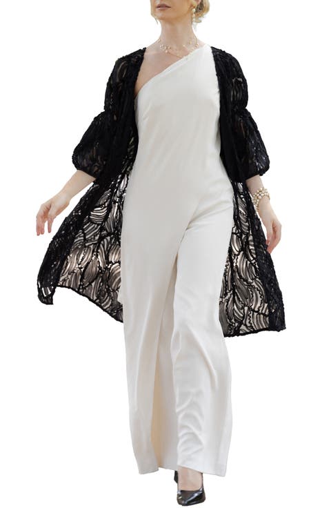 Ribbon Trim Balloon Sleeve Ruana