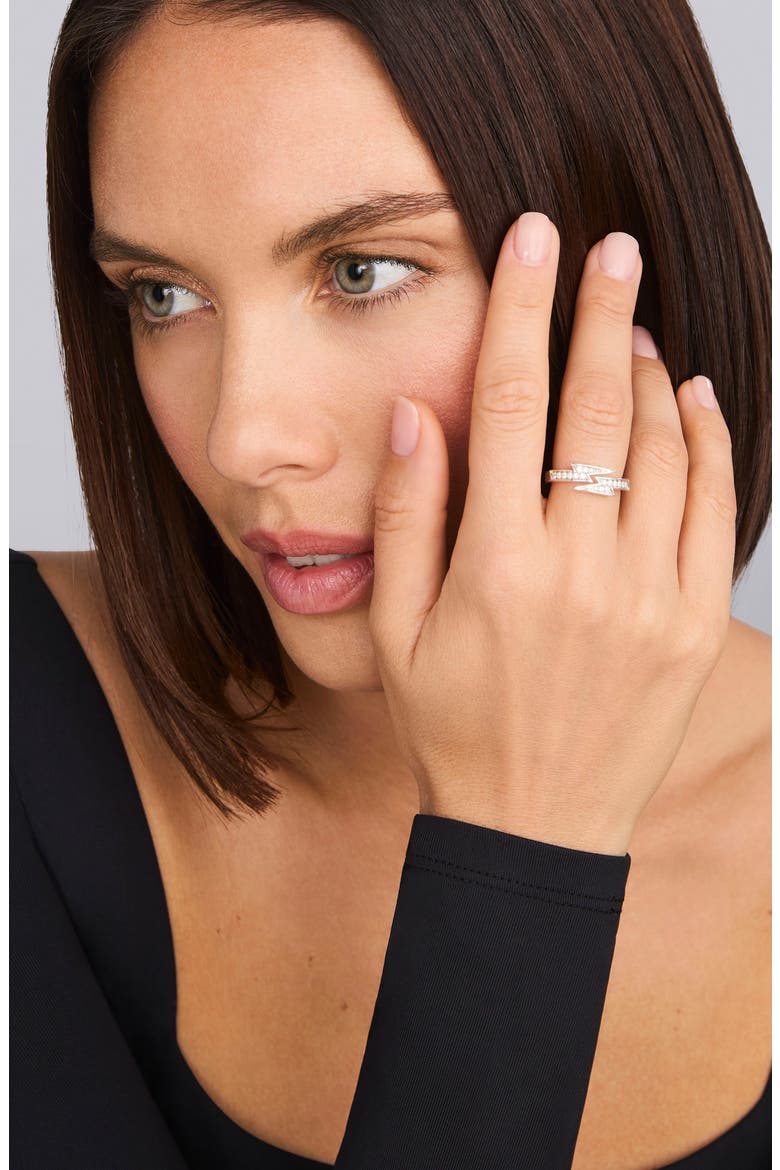Caviar Spark Lightning Bolt Diamond Ring, Alternate, color, SILVER