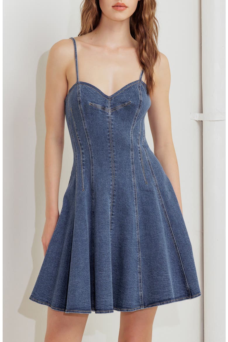 Seamed Denim Fit & Flare Minidress, Alternate, color, DENIM BLUE
