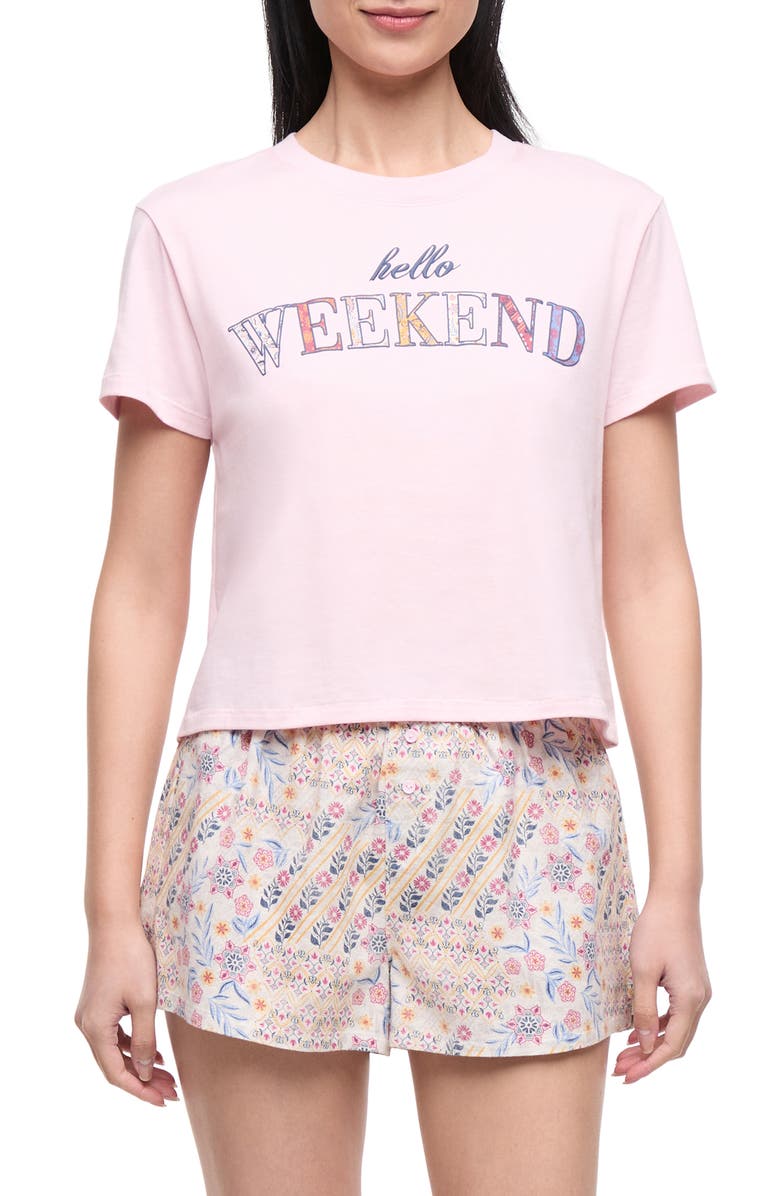 Wildfox Hello Weekend Short Pajamas, Main, color, Pale Lilac