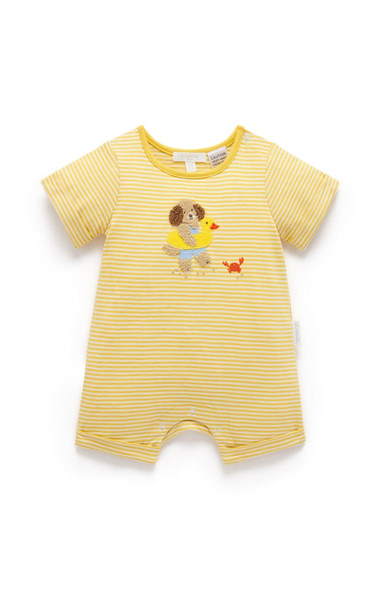 Purebaby Striped Short Romper, Main, color, Pineapple Mini Stripe